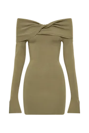 Meshki Mini Dresses Clover Off Shoulder Knit Mini Dress 8211 Olive Olive 8211 Women