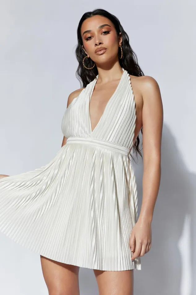 Meshki Mini Dresses Darya Pleated Mini Halter Dress 8211 Wheat Wheat 8211 Women Meshki Mini Dresses Darya Pleated Mini Halter Dress 8211 Wheat Wheat 8211 Women