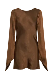 Meshki Mini Dresses Davina Satin Long Sleeve Mini Dress 8211 Dark Brown Darkbrown 8211 Women