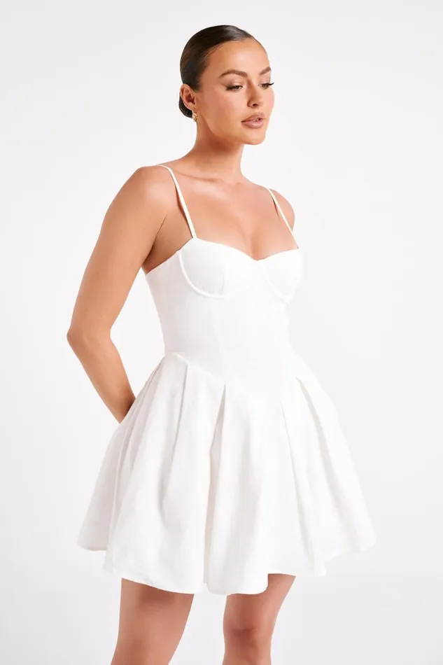 Meshki Mini Dresses Dorinda Pleated Linen Mini Dress 8211 White White 8211 Women