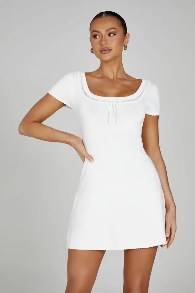 Meshki Mini Dresses Georgia Pointelle Knit Mini Dress 8211 White White 8211 Women