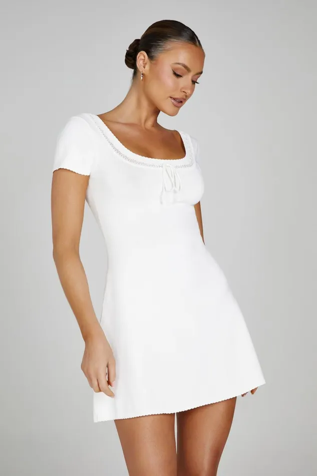 Meshki Mini Dresses Georgia Pointelle Knit Mini Dress 8211 White White 8211 Women