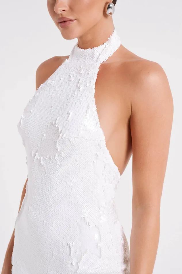 Meshki Mini Dresses Jayne Sequin Halter Mini Dress 8211 White White 8211 Women