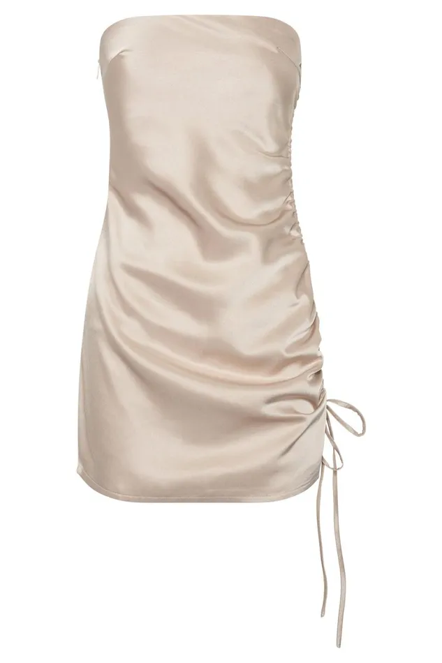Meshki Mini Dresses Katia Strapless Ruched Side Mini Dress 8211 Champagne Champagne 8211 Women Meshki Mini Dresses Katia Strapless Ruched Side Mini Dress 8211 Champagne Champagne 8211 Women