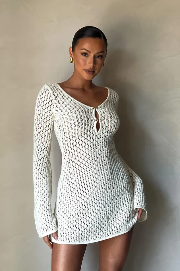 Meshki Mini Dresses Kayleigh Crochet Knit Mini Dress 8211 White White 8211 Women
