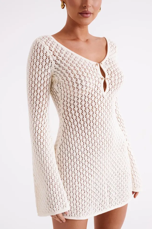 Meshki Mini Dresses Kayleigh Crochet Knit Mini Dress 8211 White White 8211 Women