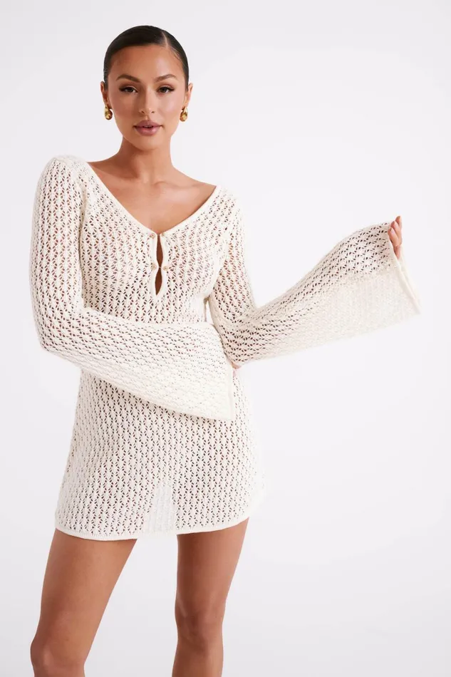 Meshki Mini Dresses Kayleigh Crochet Knit Mini Dress 8211 White White 8211 Women