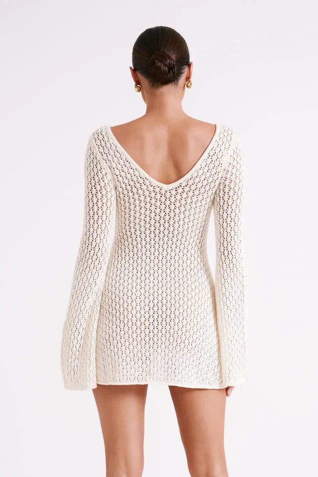 Meshki Mini Dresses Kayleigh Crochet Knit Mini Dress 8211 White White 8211 Women