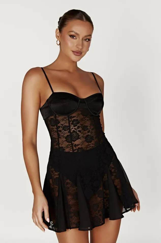 Meshki Mini Dresses Lolita Lace Mini Dress 8211 Black Black 8211 Women