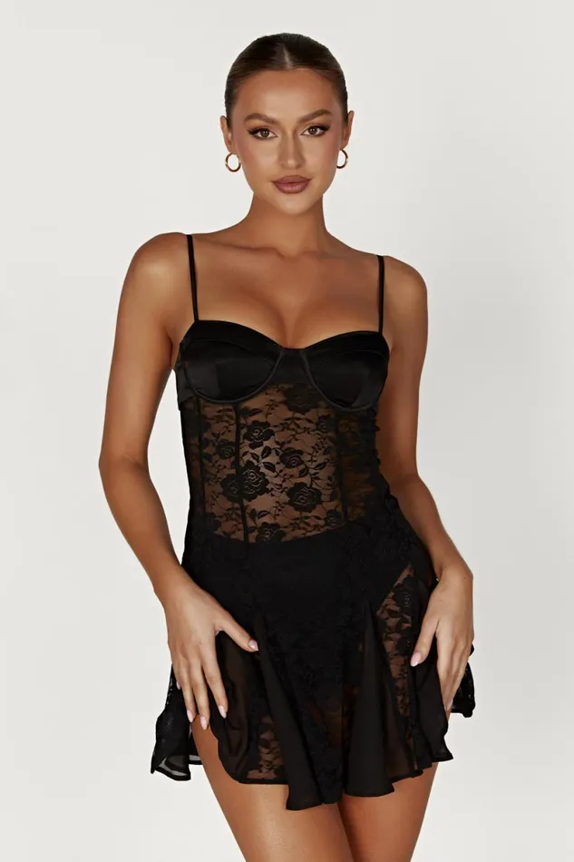 Meshki Mini Dresses Lolita Lace Mini Dress 8211 Black Black 8211 Women