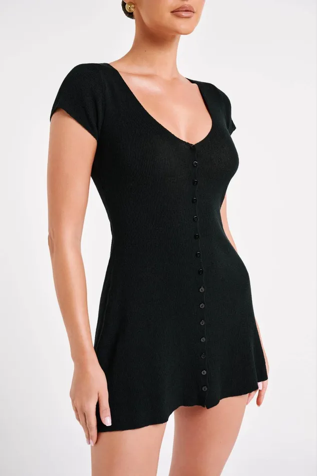 Meshki Mini Dresses Paula Buttoned Knit Mini Dress 8211 Black Black 8211 Women Meshki Mini Dresses Paula Buttoned Knit Mini Dress 8211 Black Black 8211 Women