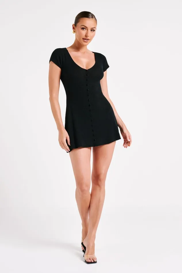 Meshki Mini Dresses Paula Buttoned Knit Mini Dress 8211 Black Black 8211 Women Meshki Mini Dresses Paula Buttoned Knit Mini Dress 8211 Black Black 8211 Women