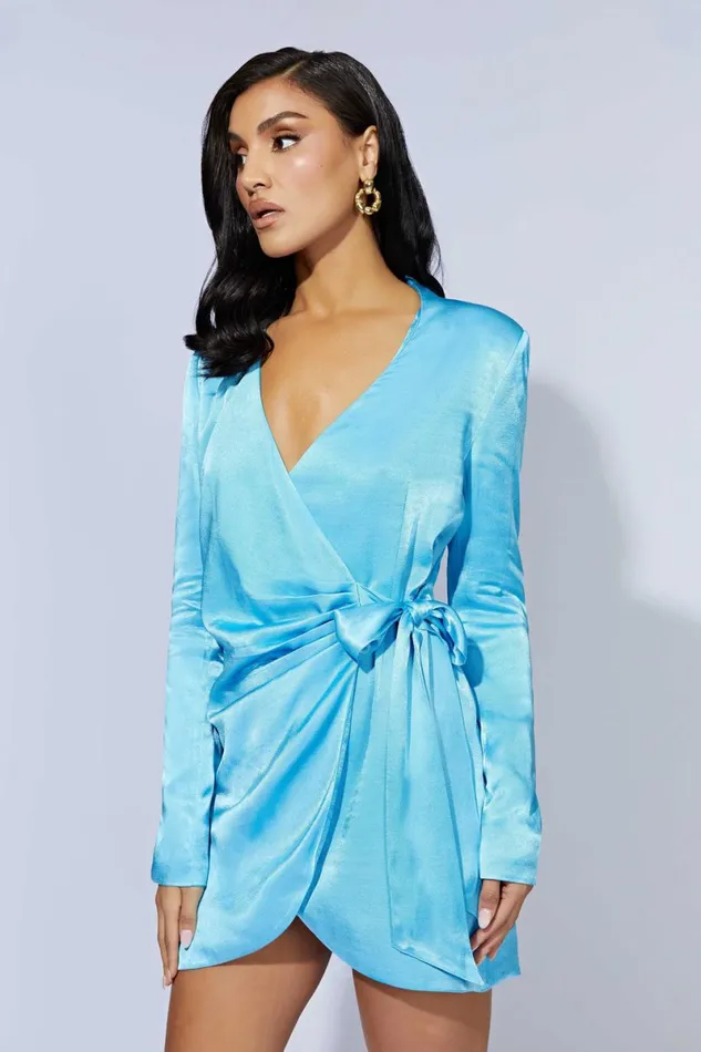 Meshki Mini Dresses Saira Tie Up Mini Dress 8211 Azure Blue Azureblue 8211 Women