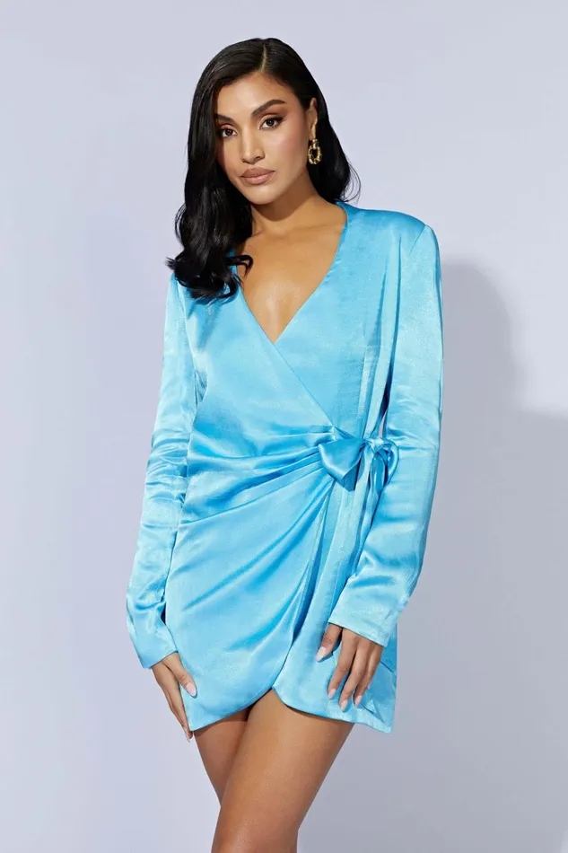 Meshki Mini Dresses Saira Tie Up Mini Dress 8211 Azure Blue Azureblue 8211 Women Meshki Mini Dresses Saira Tie Up Mini Dress 8211 Azure Blue Azureblue 8211 Women