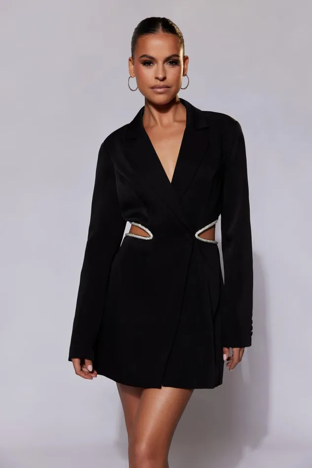 Meshki Mini Dresses Shyann Diamante Cut Out Blazer Dress 8211 Black Black 8211 Women