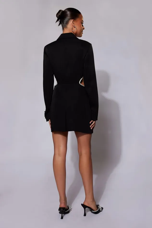 Meshki Mini Dresses Shyann Diamante Cut Out Blazer Dress 8211 Black Black 8211 Women