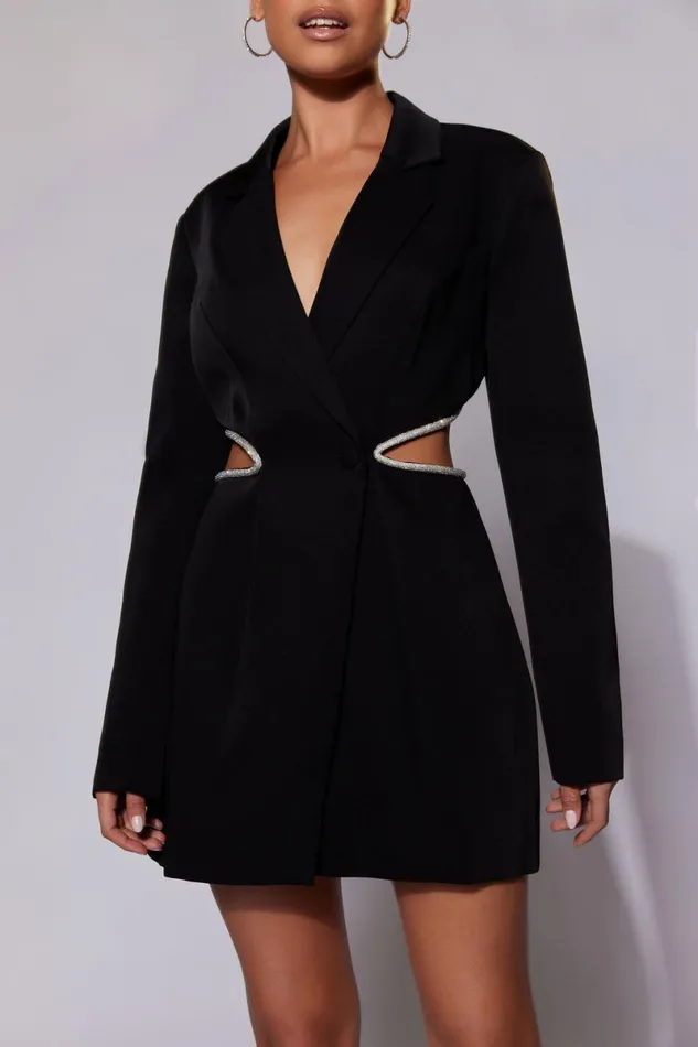 Meshki Mini Dresses Shyann Diamante Cut Out Blazer Dress 8211 Black Black 8211 Women