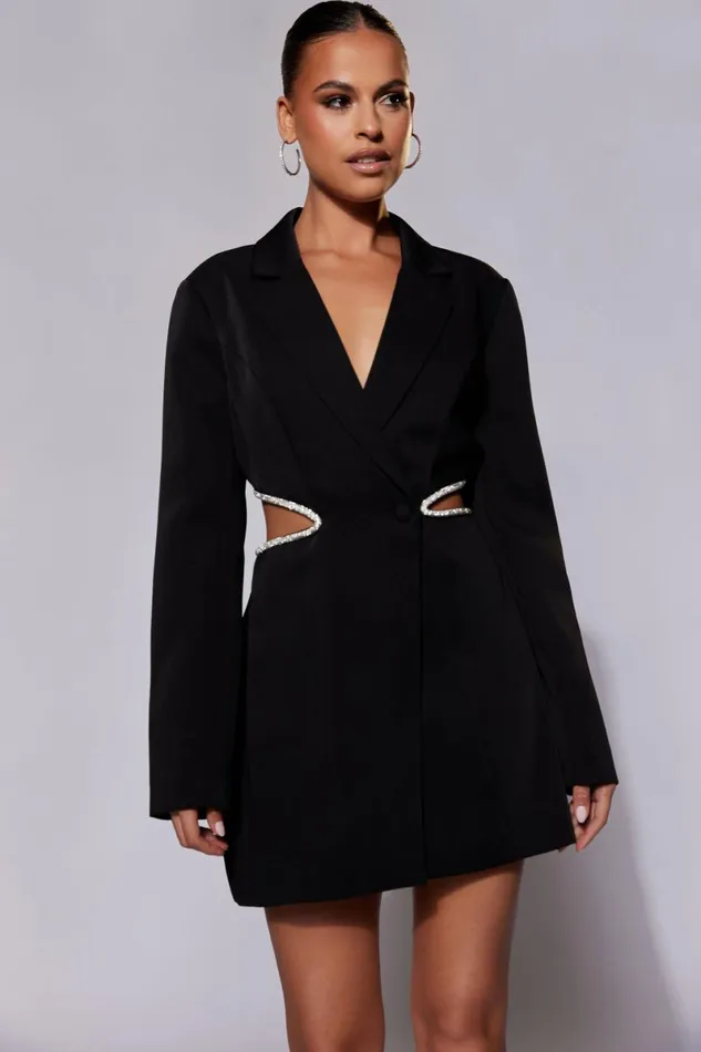 Meshki Mini Dresses Shyann Diamante Cut Out Blazer Dress 8211 Black Black 8211 Women