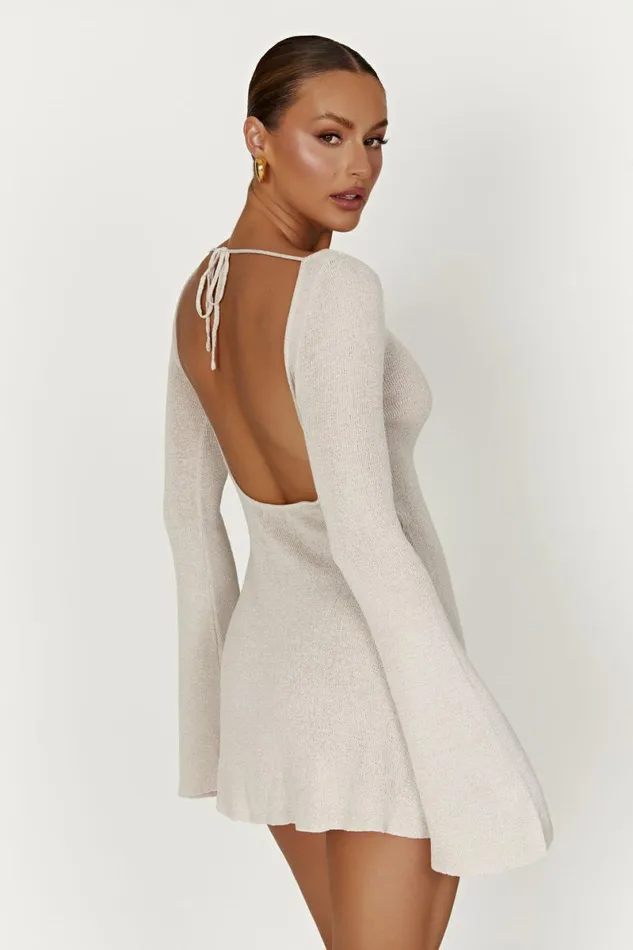 Meshki Mini Dresses Zahra Long Sleeve Open Back Mini Knit Dress 8211 Grey Grey 8211 Women Meshki Mini Dresses Zahra Long Sleeve Open Back Mini Knit Dress 8211 Grey Grey 8211 Women