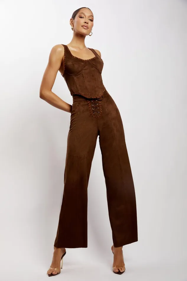 Meshki Pants Audrey Suede Wideleg Pants 8211 Chocolate Chocolate 8211 Women