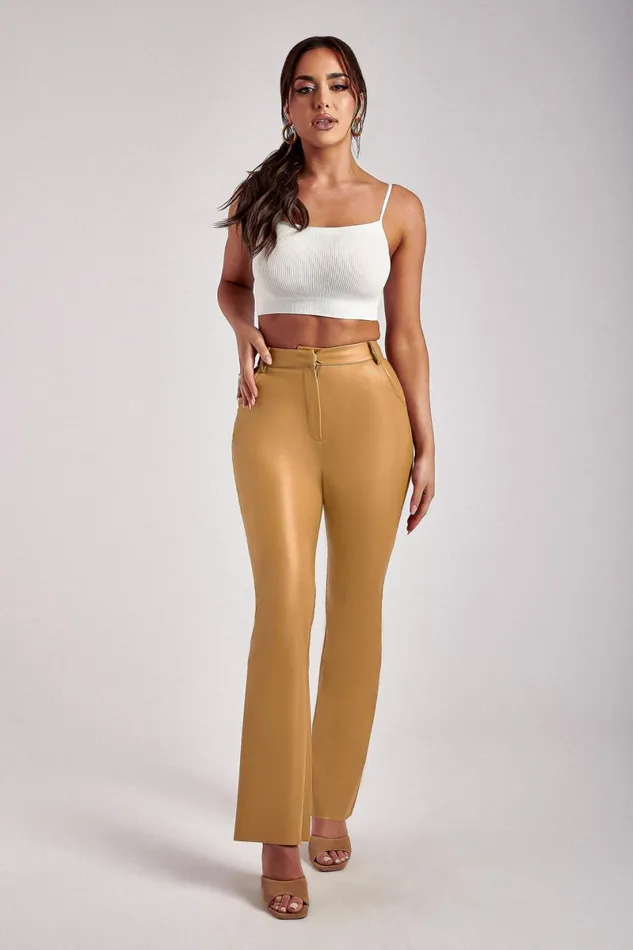 Meshki Pants Tyra Straight Leg Faux Leather Pants 8211 Tan Tan 8211 Women