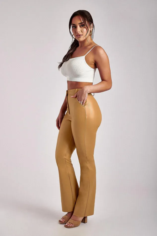 Meshki Pants Tyra Straight Leg Faux Leather Pants 8211 Tan Tan 8211 Women Meshki Pants Tyra Straight Leg Faux Leather Pants 8211 Tan Tan 8211 Women