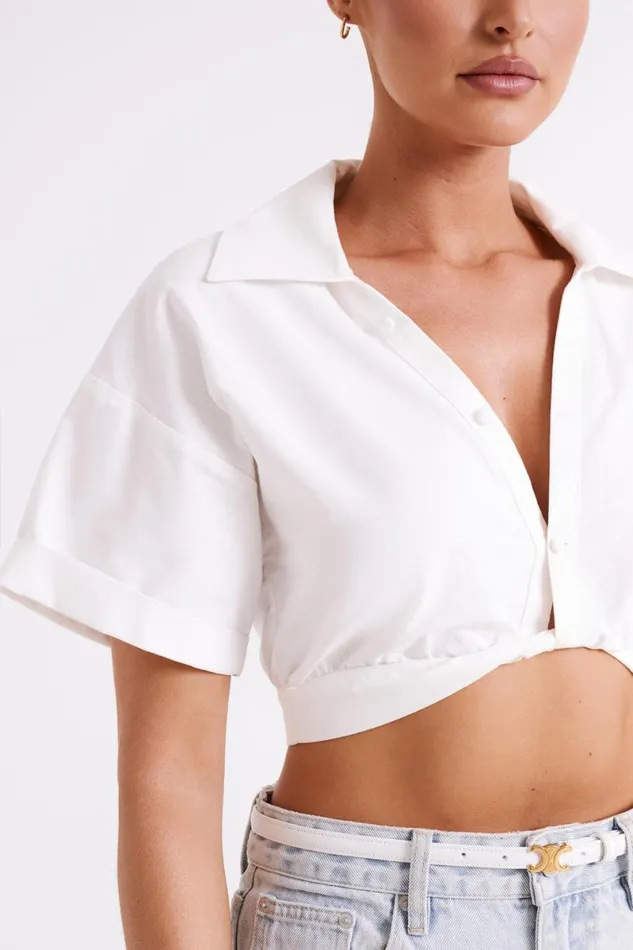 Meshki Short Sleeve Tops Mavis Twist Front Cotton Shirt 8211 White White 8211 Women