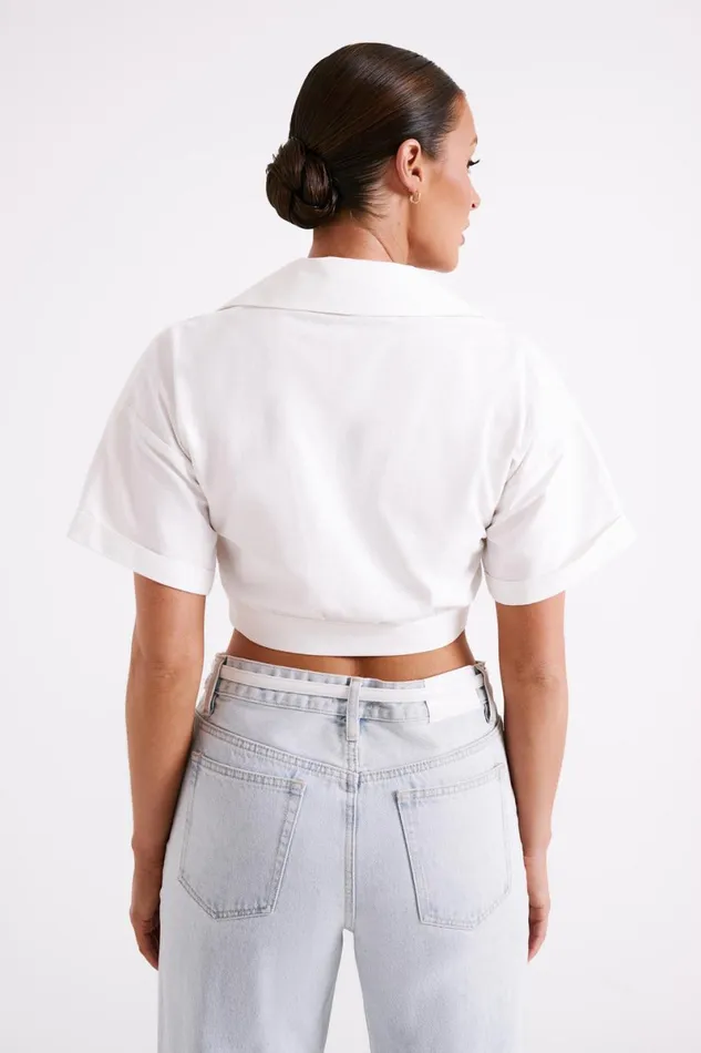 Meshki Short Sleeve Tops Mavis Twist Front Cotton Shirt 8211 White White 8211 Women