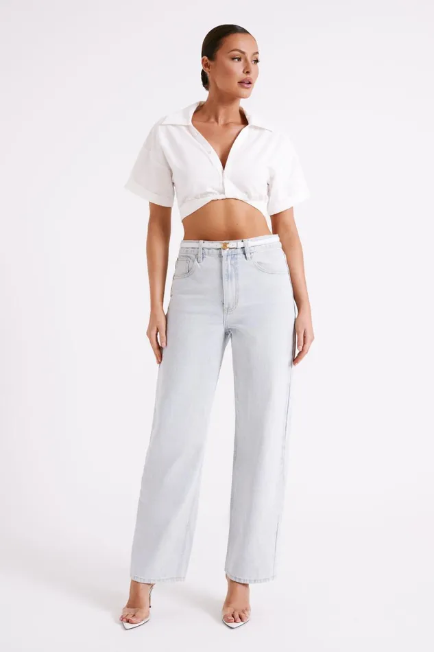 Meshki Short Sleeve Tops Mavis Twist Front Cotton Shirt 8211 White White 8211 Women