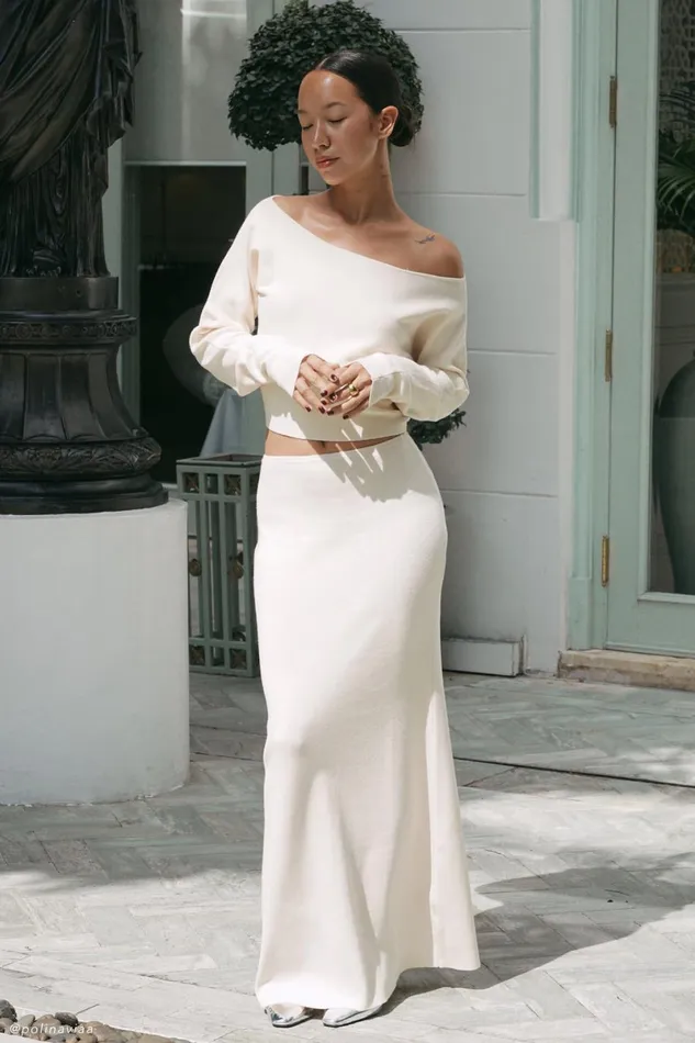 Meshki Skirts Avani Mid Rise Knit Maxi Skirt 8211 Ivory Ivory 8211 Women