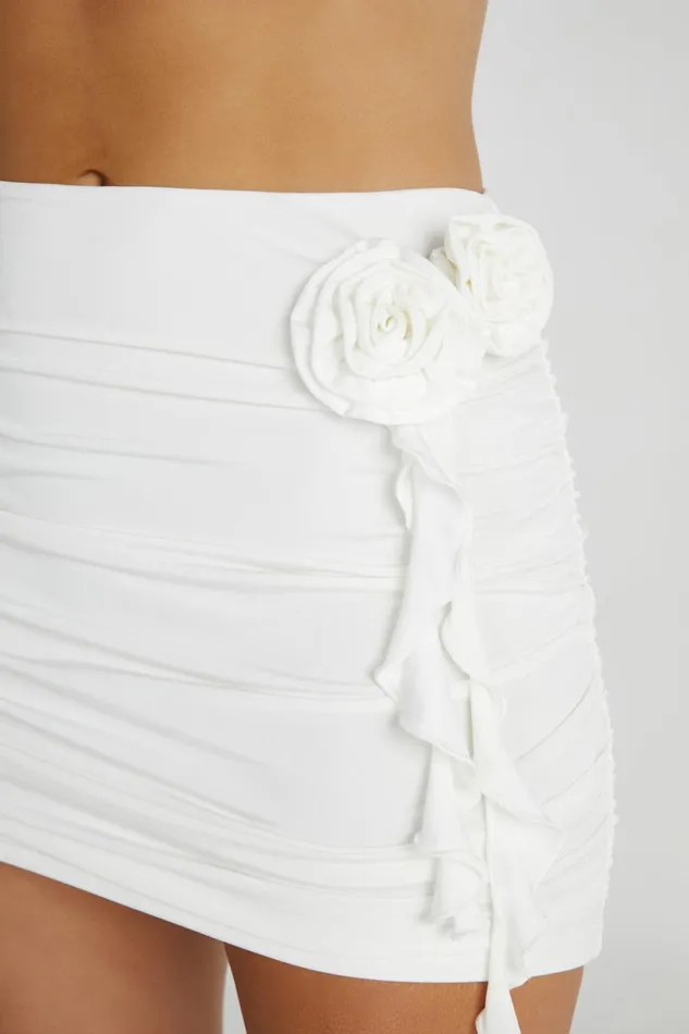Meshki Skirts Brydee Ruched Rose Mini Skirt 8211 White White 8211 Women