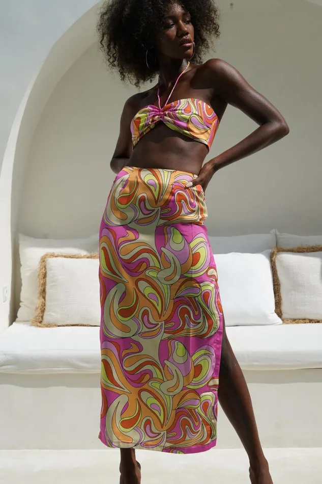 Meshki Skirts Frankie Two Tone Satin Maxi Skirt 8211 Psychedelic Print Psychedelicprint 8211 Women Meshki Skirts Frankie Two Tone Satin Maxi Skirt 8211 Psychedelic Print Psychedelicprint 8211 Women