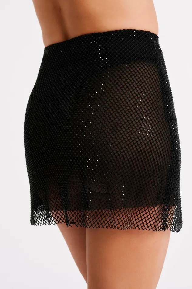 Meshki Skirts Hilton Diamante Mesh Mini Skirt 8211 Black Black 8211 Women