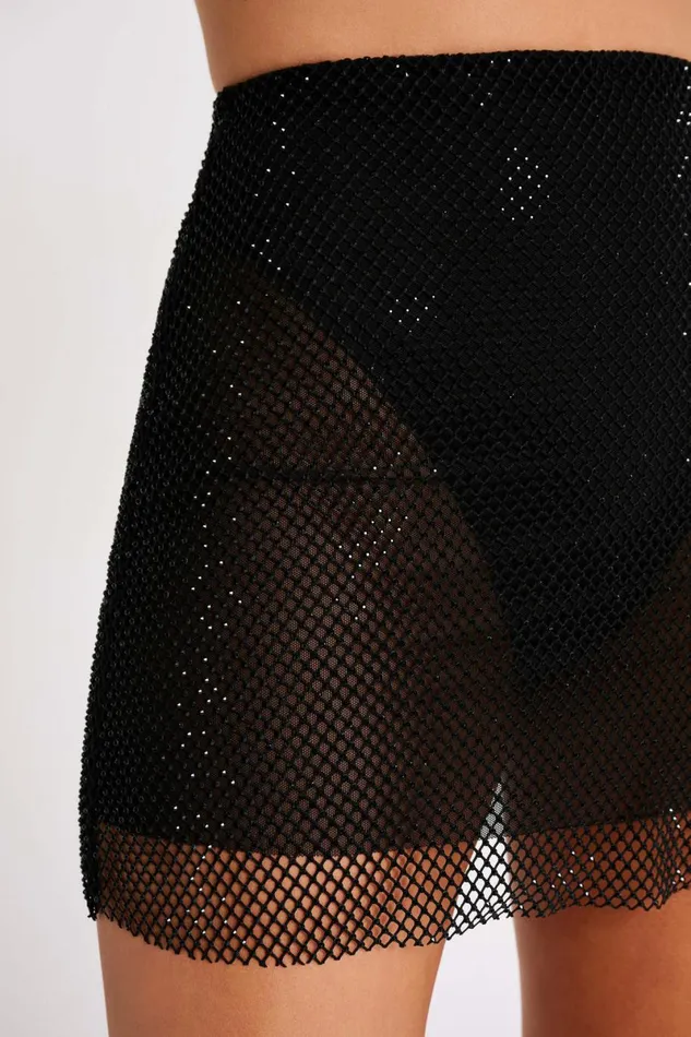 Meshki Skirts Hilton Diamante Mesh Mini Skirt 8211 Black Black 8211 Women