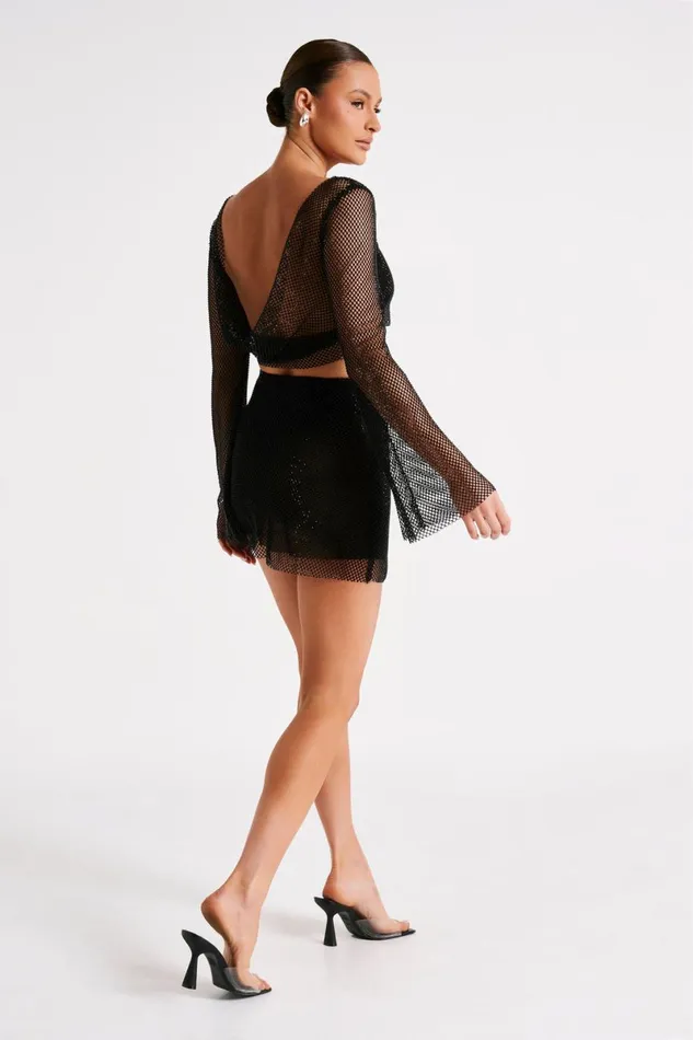 Meshki Skirts Hilton Diamante Mesh Mini Skirt 8211 Black Black 8211 Women
