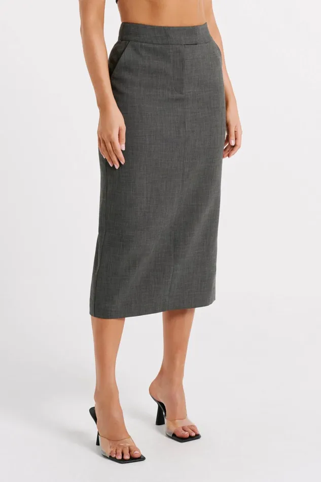 Meshki Skirts Marcie Textured Suiting Midi Skirt 8211 Charcoal Charcoal 8211 Women