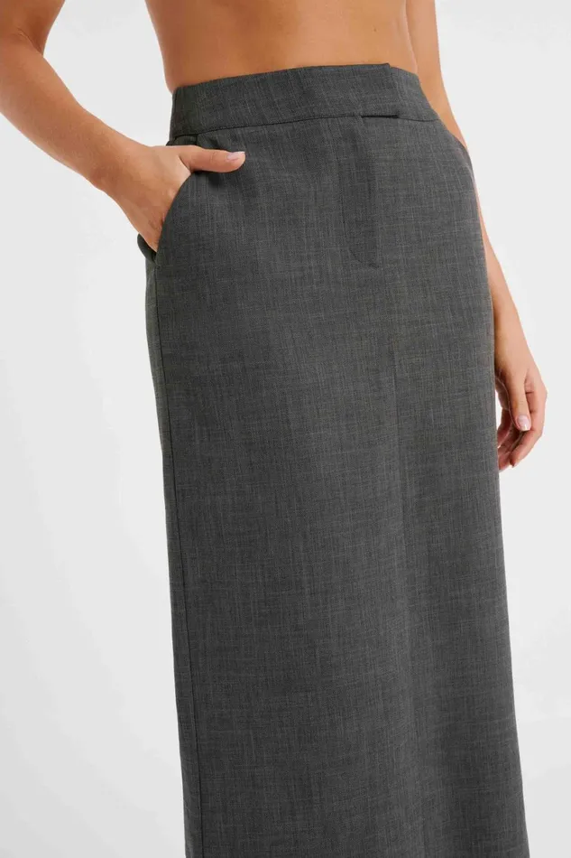 Meshki Skirts Marcie Textured Suiting Midi Skirt 8211 Charcoal Charcoal 8211 Women