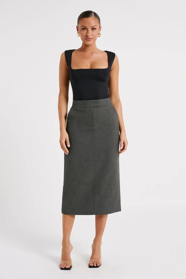 Meshki Skirts Marcie Textured Suiting Midi Skirt 8211 Charcoal Charcoal 8211 Women