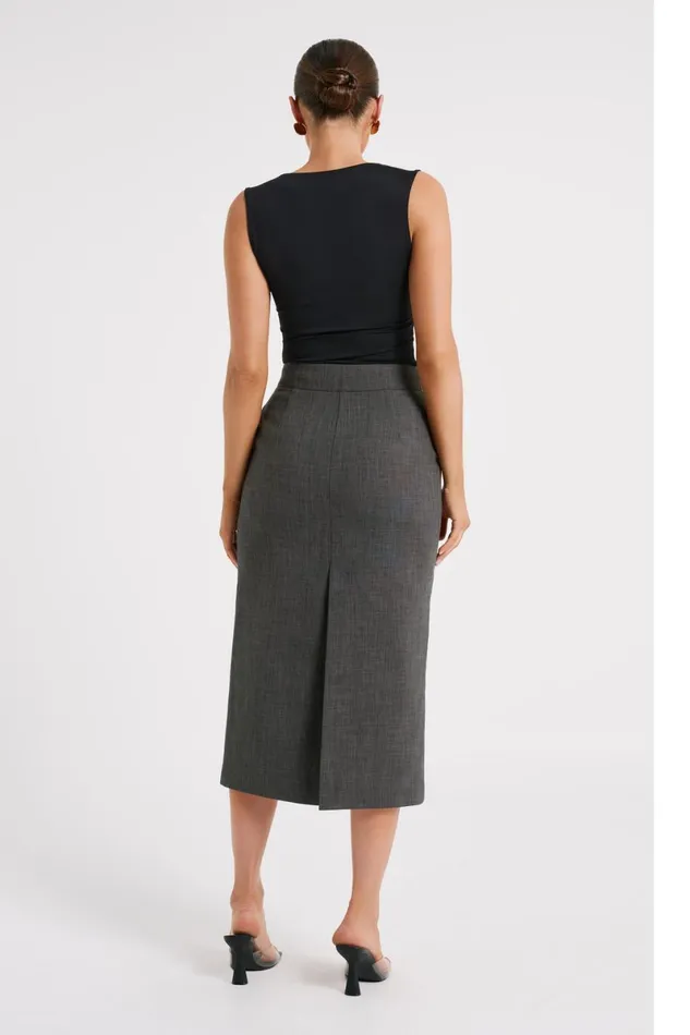 Meshki Skirts Marcie Textured Suiting Midi Skirt 8211 Charcoal Charcoal 8211 Women