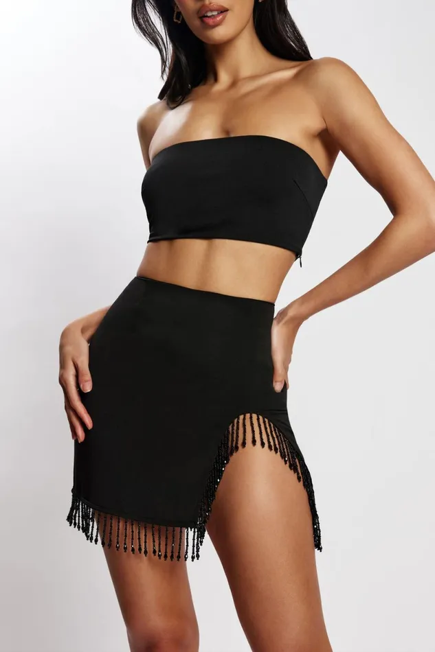 Meshki Skirts Stephanie Fringe Mini Skirt 8211 Black Black 8211 Women