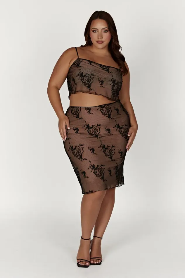 Meshki Skirts Xena Embroidered Mesh Midi Skirt 8211 Black Black 8211 Women
