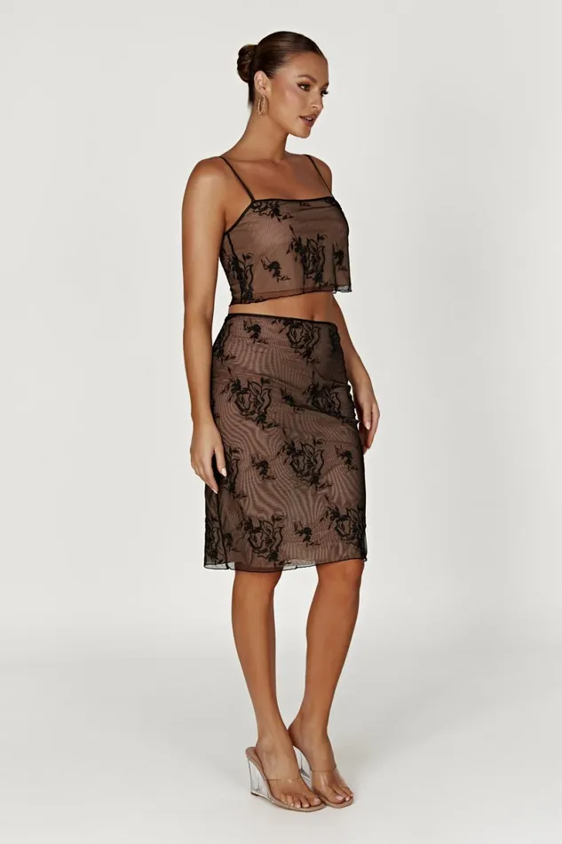 Meshki Skirts Xena Embroidered Mesh Midi Skirt 8211 Black Black 8211 Women