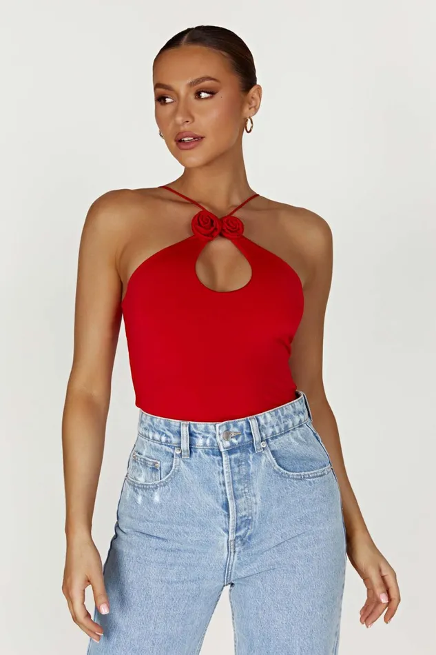 Meshki Sleeveless Tops Adeline Rose Halter Top 8211 Red Red 8211 Women