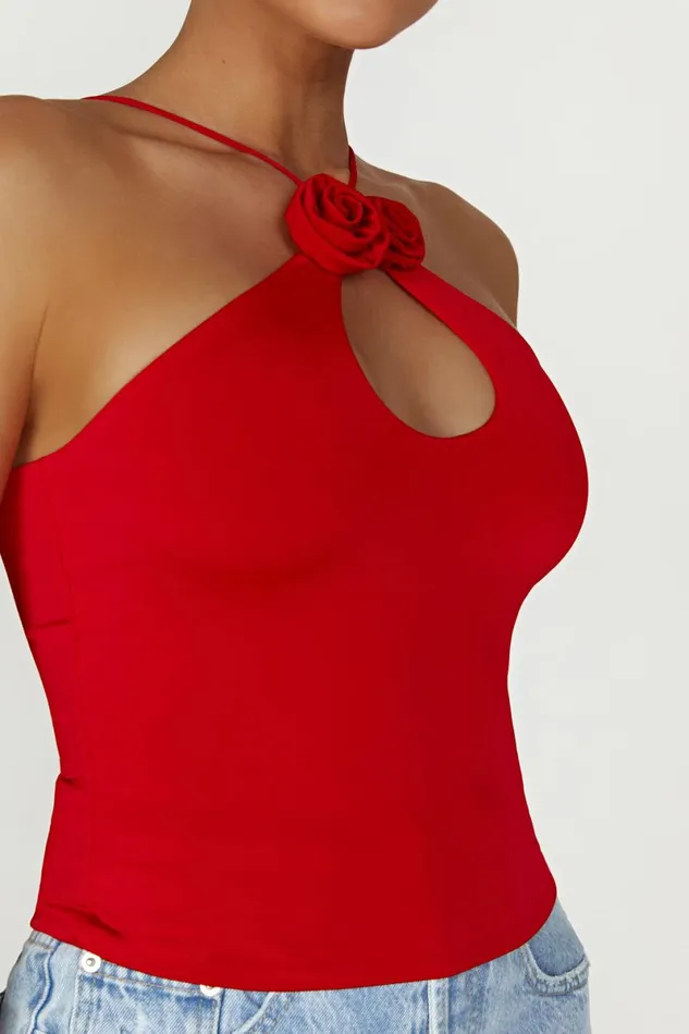 Meshki Sleeveless Tops Adeline Rose Halter Top 8211 Red Red 8211 Women