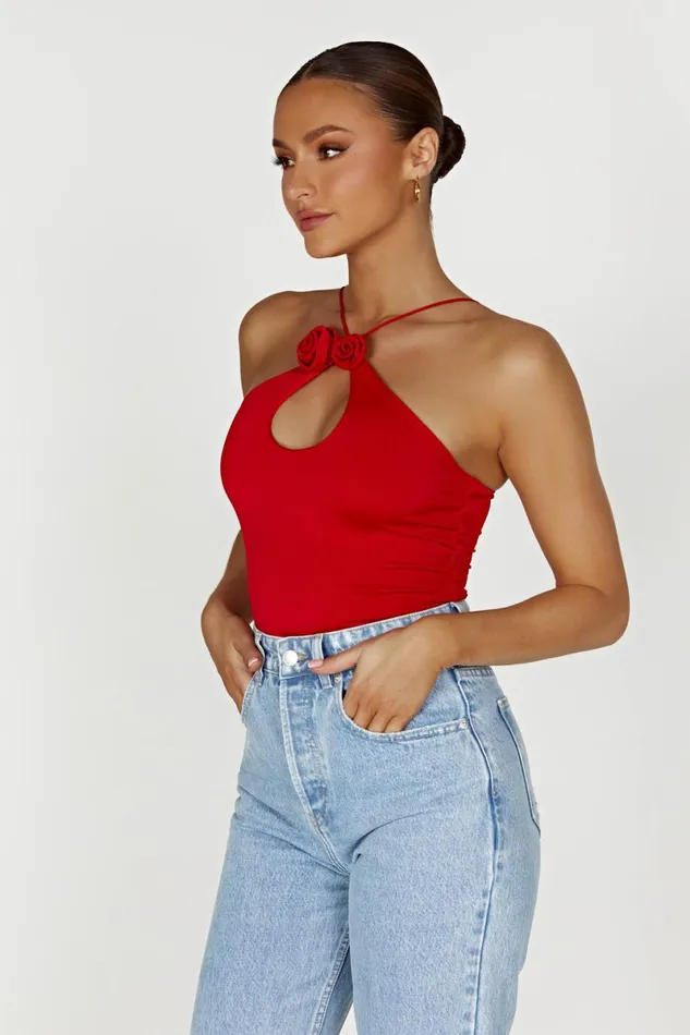 Meshki Sleeveless Tops Adeline Rose Halter Top 8211 Red Red 8211 Women