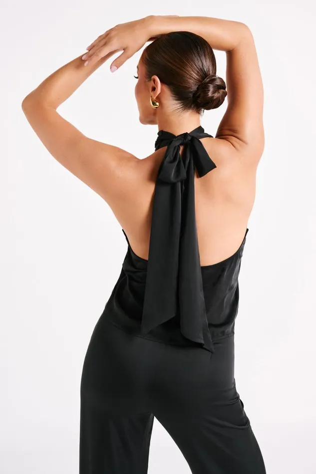 Meshki Sleeveless Tops Elisa Satin Halter Top 8211 Black Black 8211 Women