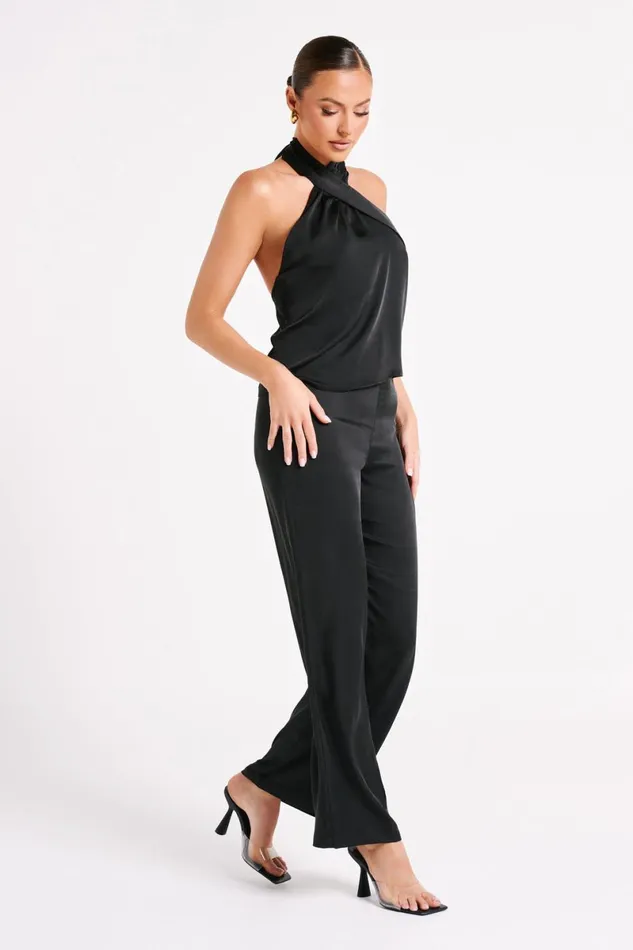 Meshki Sleeveless Tops Elisa Satin Halter Top 8211 Black Black 8211 Women