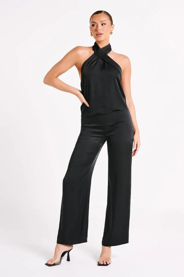 Meshki Sleeveless Tops Elisa Satin Halter Top 8211 Black Black 8211 Women