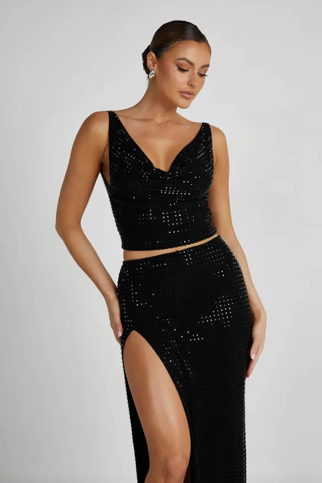 Meshki Sleeveless Tops Ellery Square Diamante Cowl Top 8211 Black Black 8211 Women