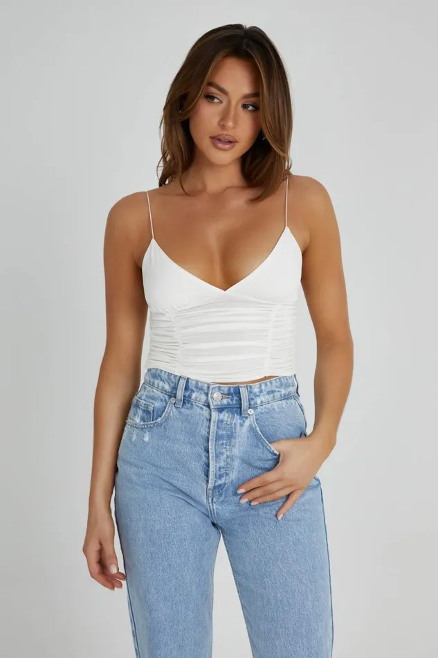 Meshki Sleeveless Tops Lillian Jersey Gathered Top 8211 White White 8211 Women